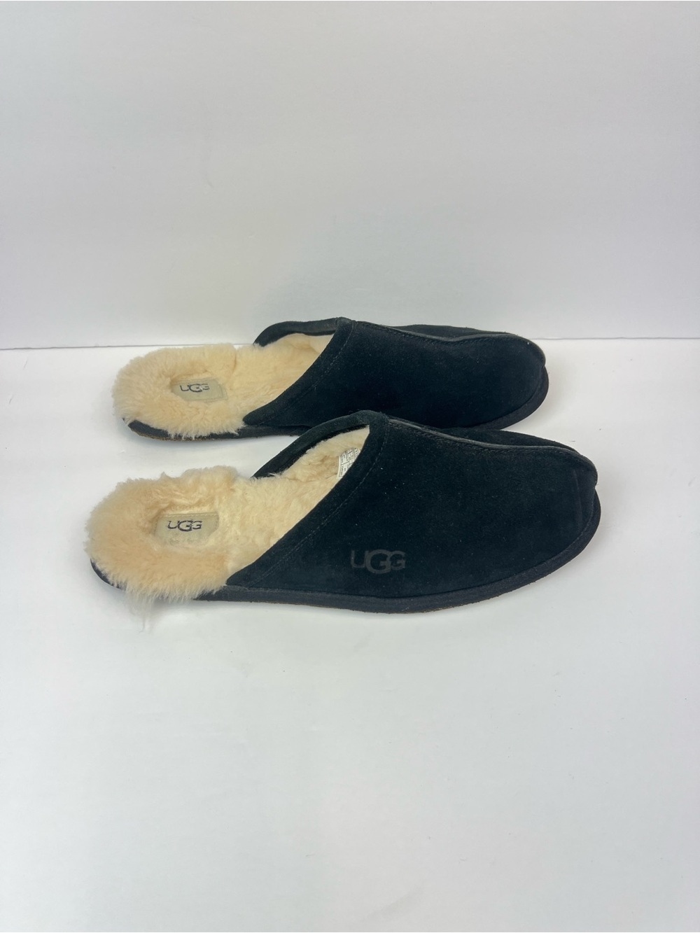 UGG Black Suede Shearling-Lined Slip-On Slippers